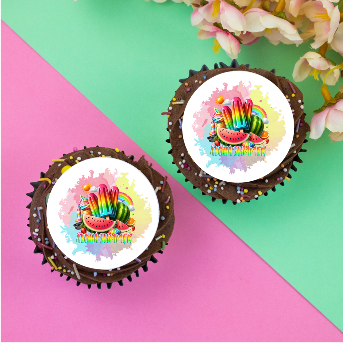 Aloha Summer  2" / 5cm discs for cupcakes