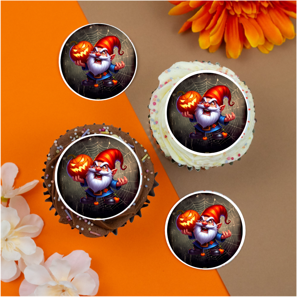 Halloween Angry Gnome  2" / 5cm discs for cupcakes