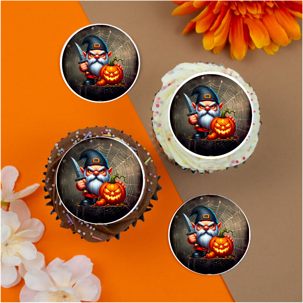 Halloween Angry Gnome (a)  2" / 5cm discs for cupcakes