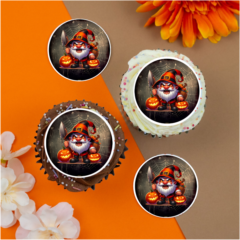 Halloween Angry Gnome (b)  2" / 5cm discs for cupcakes