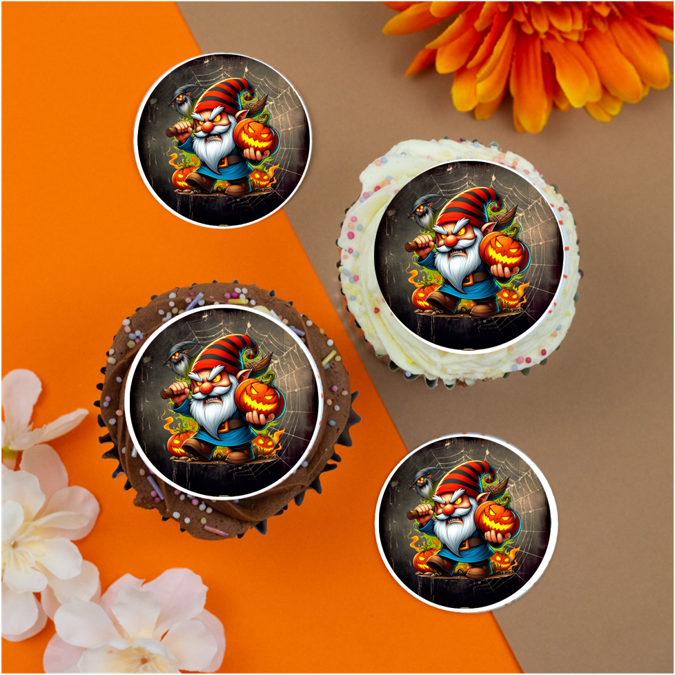 Halloween Angry Gnome (c)  2" / 5cm discs for cupcakes