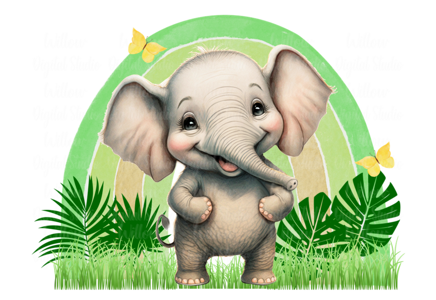 Baby Elephant Rainbow Background Digital Download