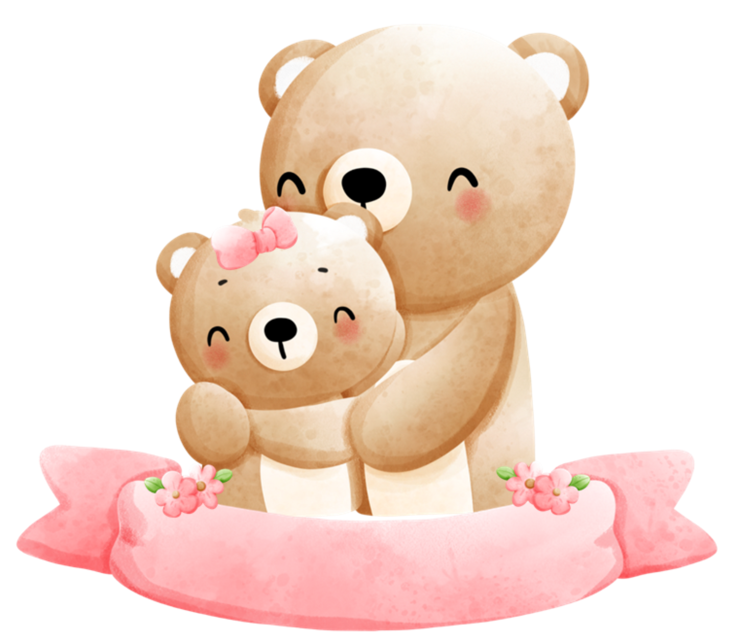 Bear Mum & Baby With Blank Scroll Digital Download