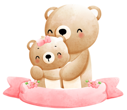 Bear Mum & Baby With Blank Scroll Digital Download