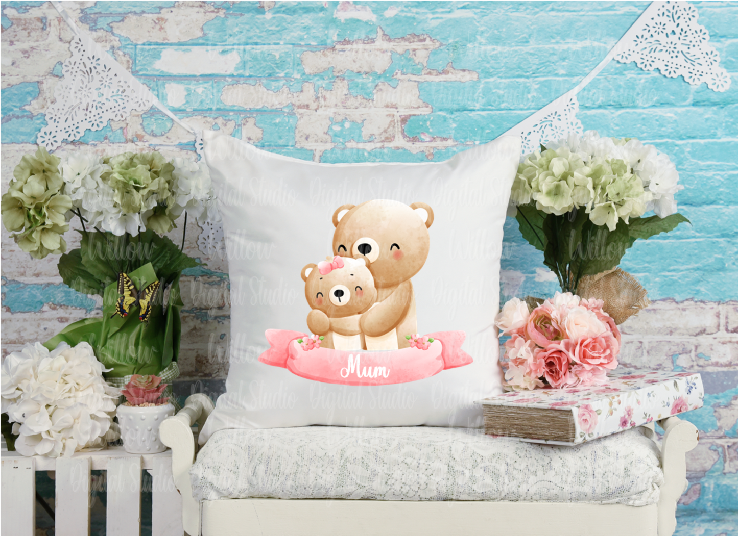 Bear Mum & Baby With Blank Scroll Digital Download