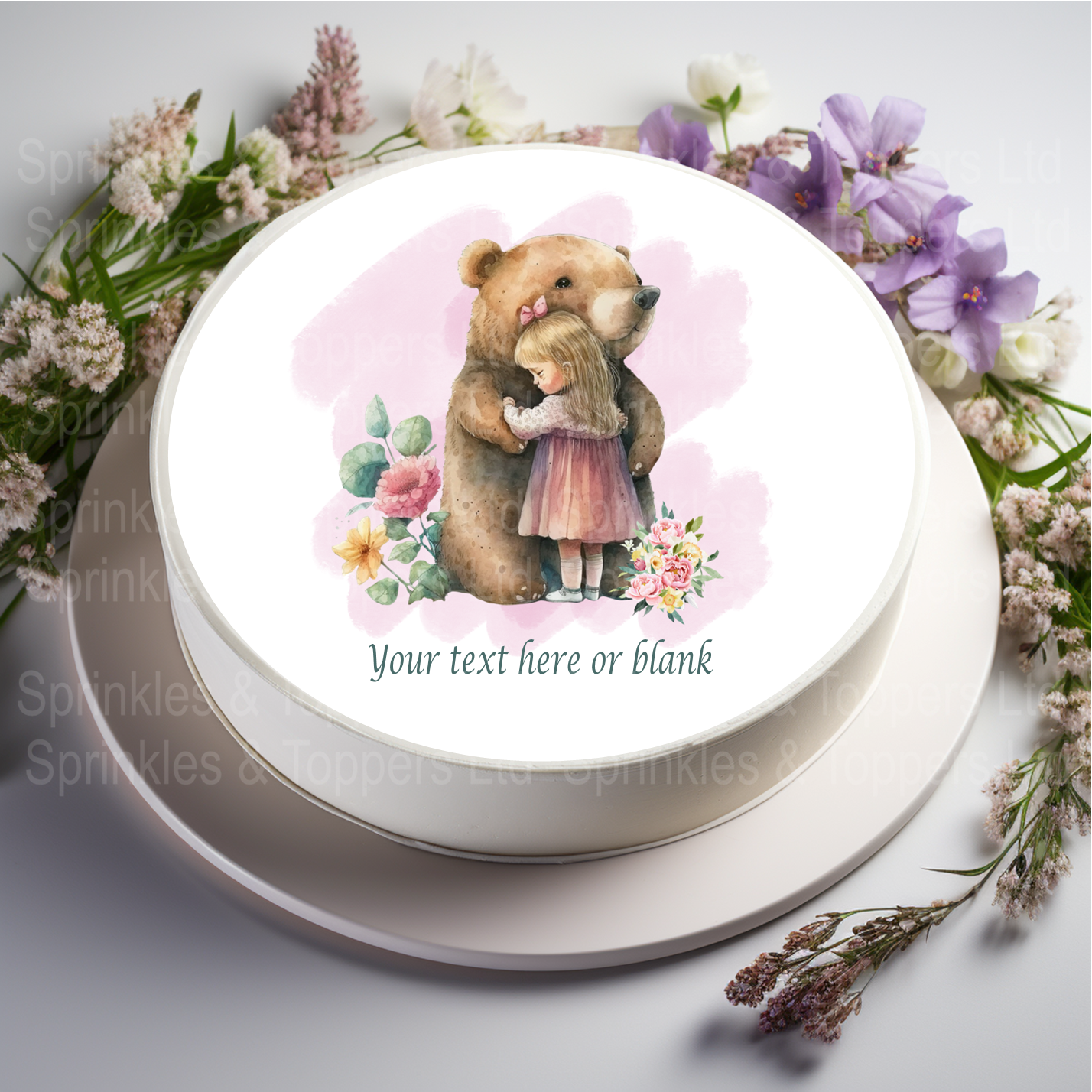 Adorable bear & little girl 8" Cake Topper