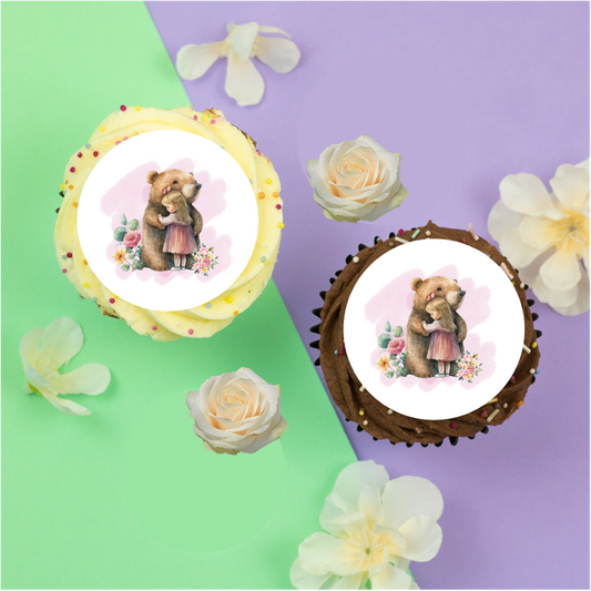 Adorable bear and little girl  2" / 5cm discs