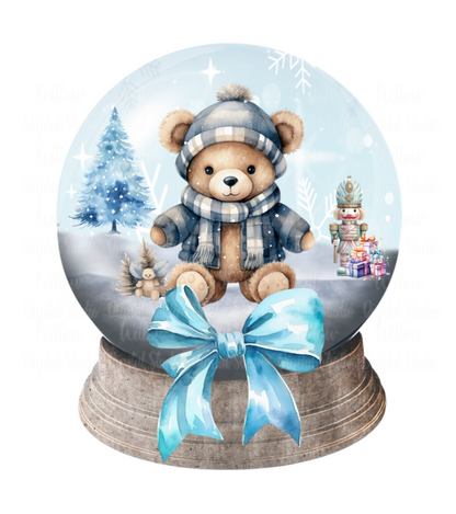 Cute Festive Teddy In Snow Globe Digital Download