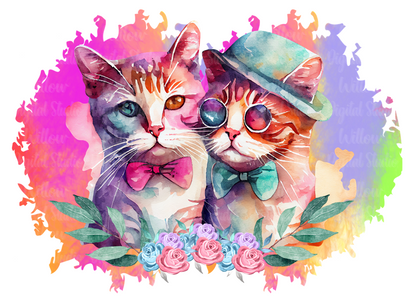 Bright Cats With Rainbow Background Digital Download