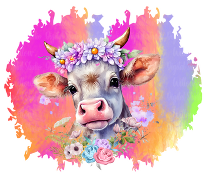 Bright Cow With Rainbow Background Digital Download