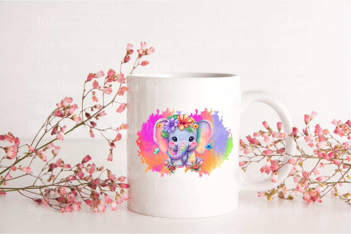 Bright Elephant With Rainbow Background Digital Download