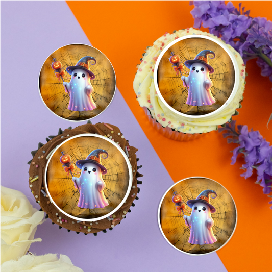 Bright Halloween Ghost (a)  2" / 5cm discs for cupcakes