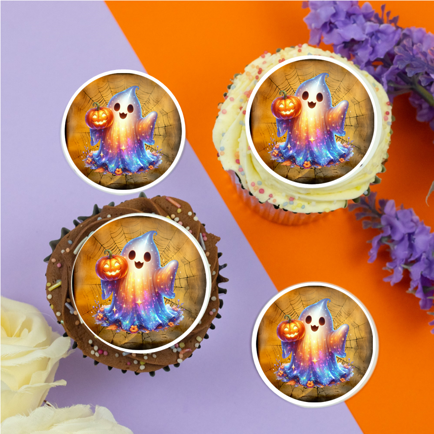 Bright Halloween Ghost (b)  2" / 5cm discs for cupcakes