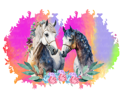 Bright Horses With Rainbow Background Digital Download