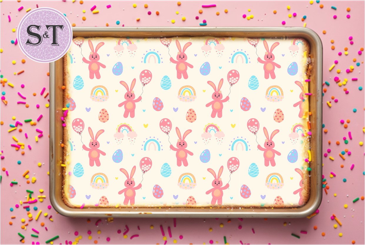 Cute Easter Bunnies & Balloons A4 Themed Icing Sheet