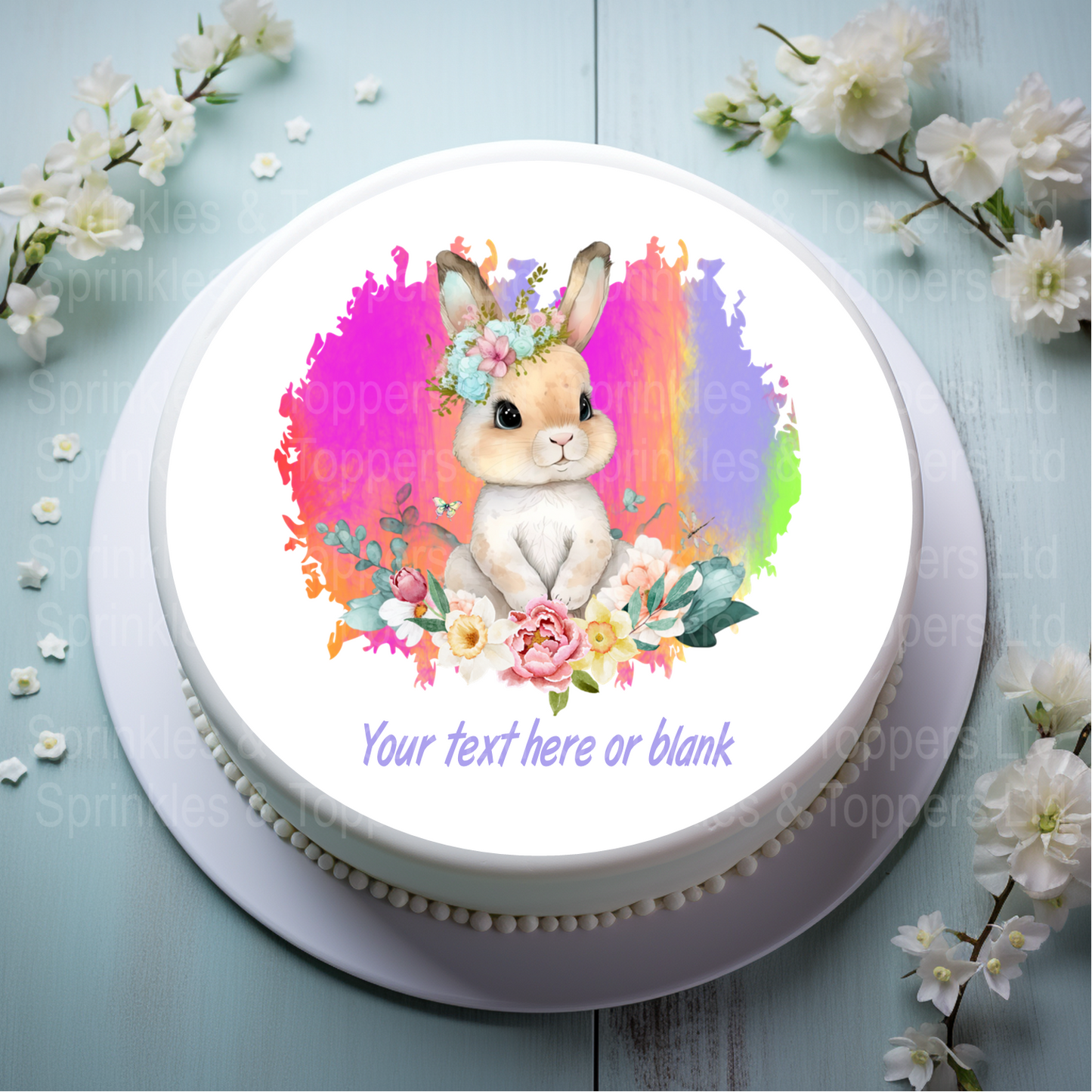 Bunny Rabbit & Bright Heart Background 8" Cake Topper