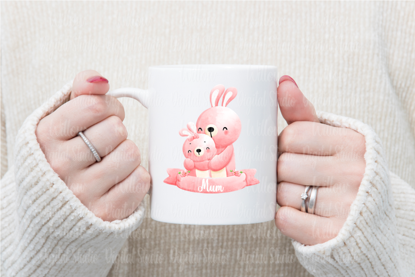 Bunny Mum & Baby With Blank Scroll Digital Download