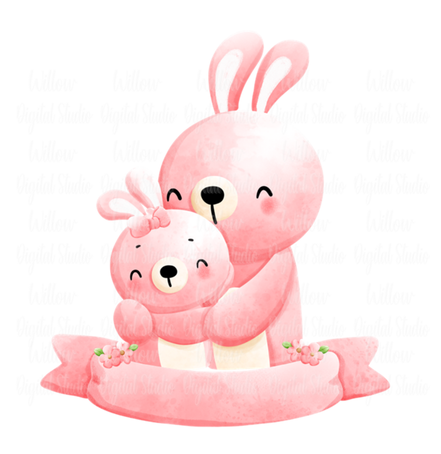 Bunny Mum & Baby With Blank Scroll Digital Download