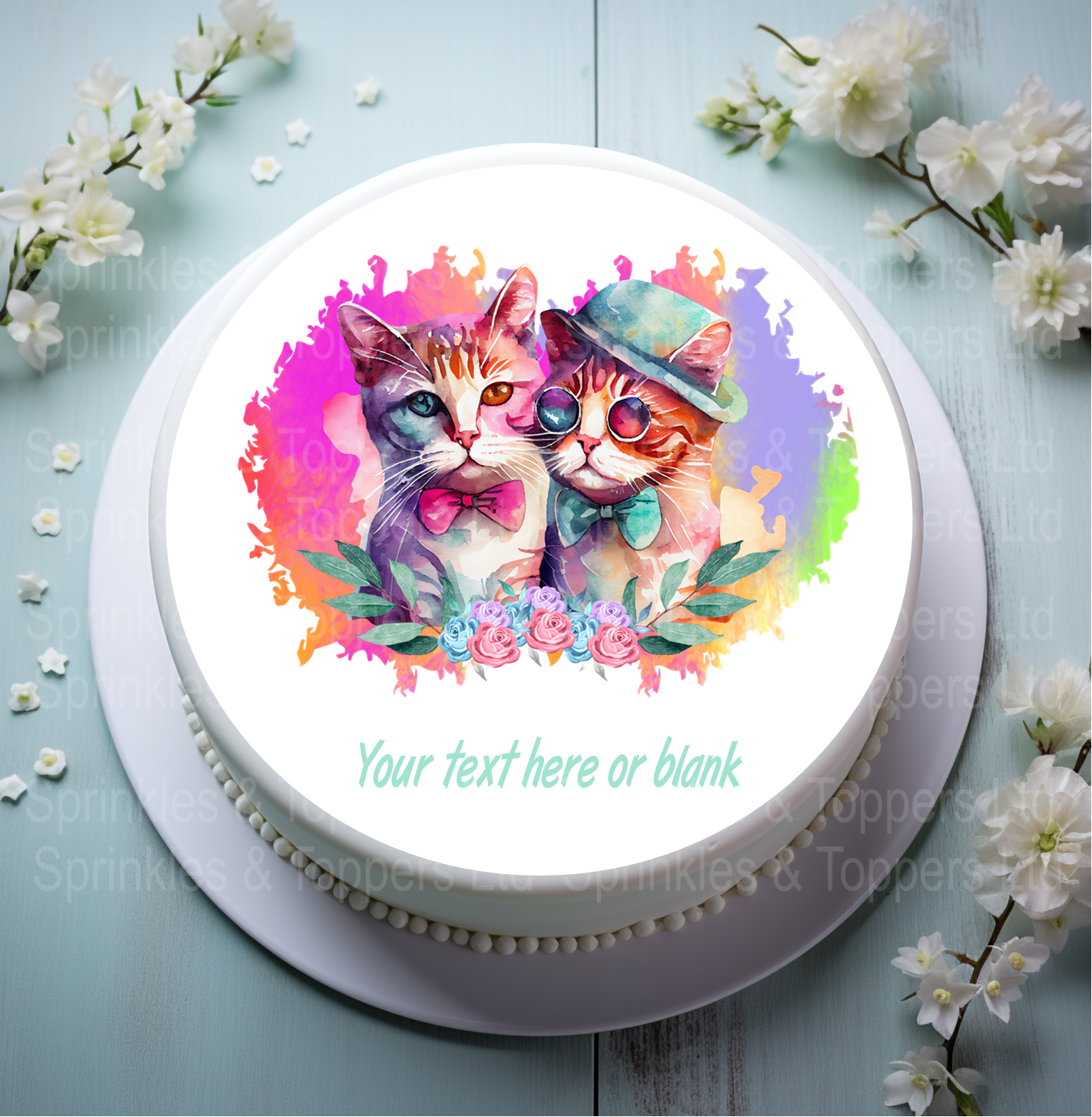 Cool Cats & Bright Heart Background 8" Cake Topper