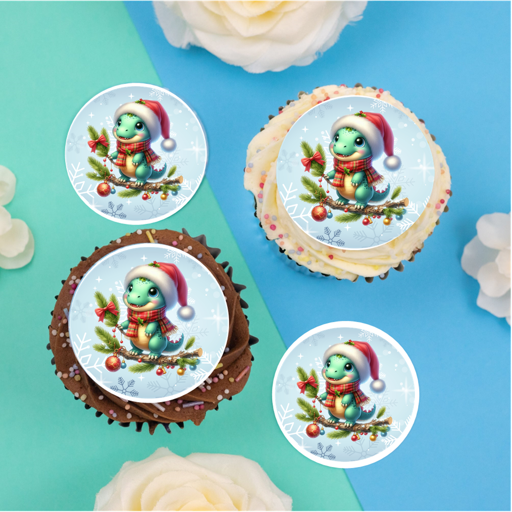 Christmas Dinosaur  2" / 5cm discs for cupcakes