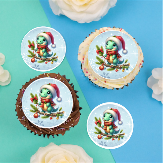 Christmas Dinosaur  2" / 5cm discs for cupcakes