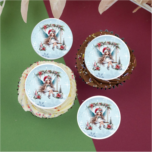 Christmas Fairy on swing 2" / 5cm discs for cupcakes