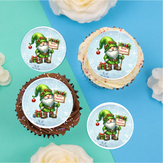 Christmas Gnome Green 2" / 5cm discs for cupcakes