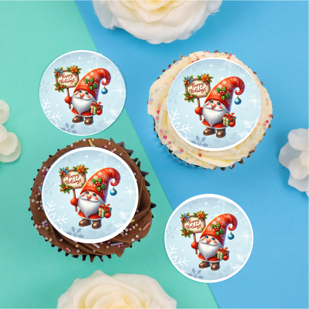 Christmas Gnome Red 2" / 5cm discs for cupcakes