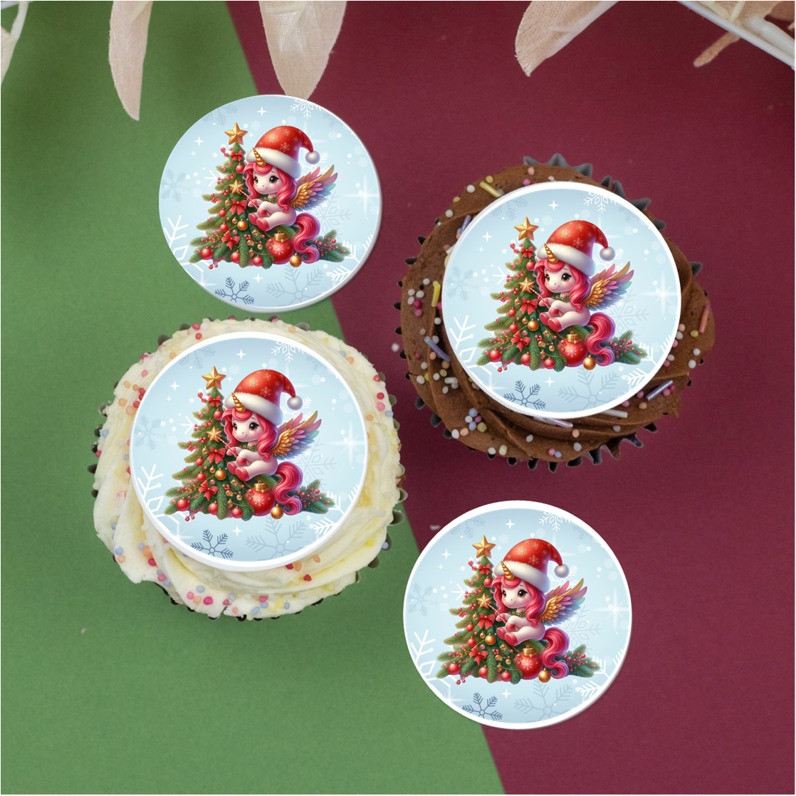 Christmas Unicorn (a) 2" / 5cm discs for cupcakes