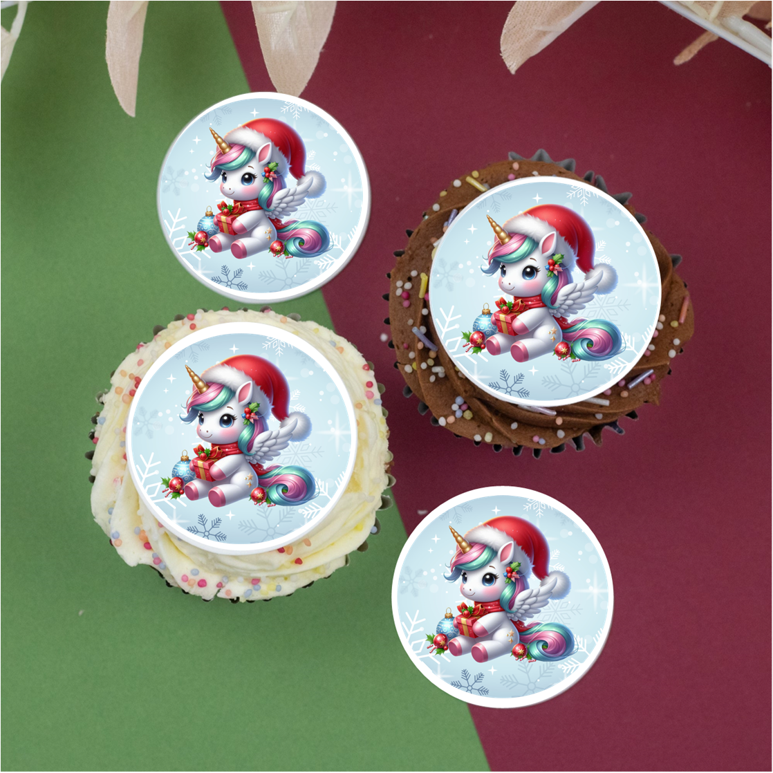 Christmas Unicorn (b) 2" / 5cm discs for cupcakes