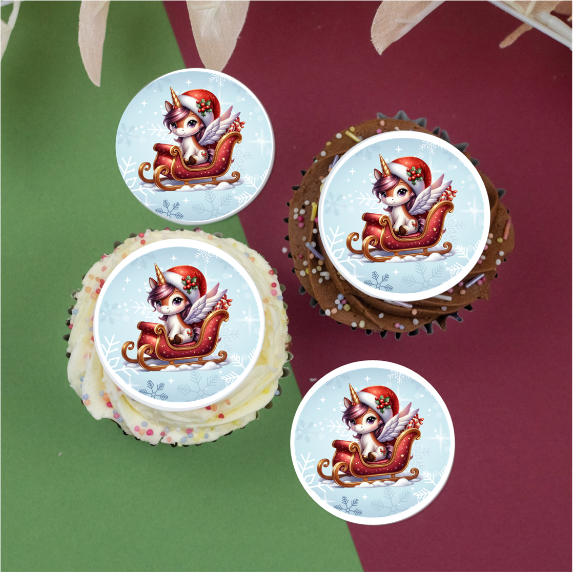 Christmas Unicorn (c) 2" / 5cm discs for cupcakes