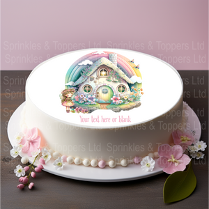 Cute Fairy & House 8" Icing Sheet Cake Topper