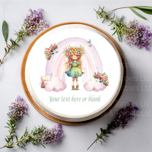 Cute Fairy & Pastel Rainbow 8" Icing Sheet Cake Topper