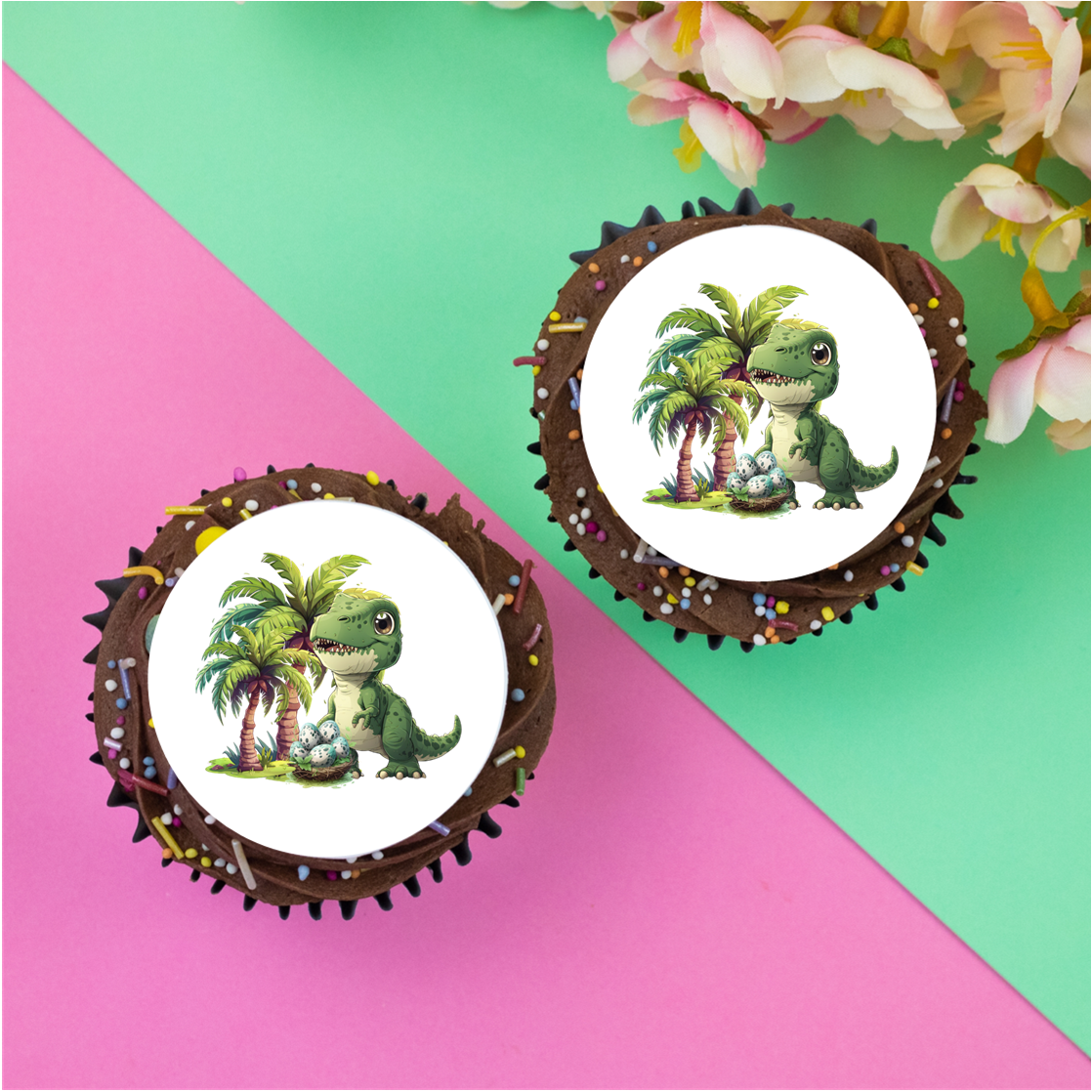 Dinosaur and Eggs  2" / 5cm discs for cupcakes