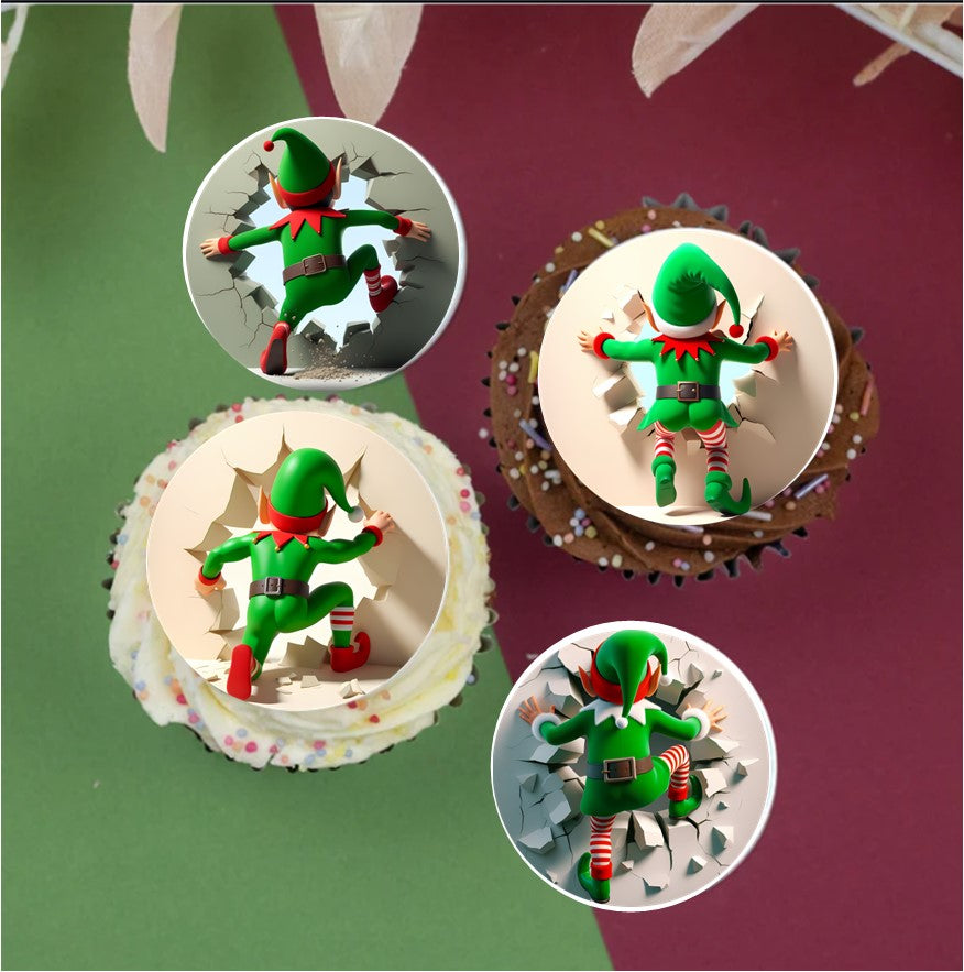 Fun Festive Elves (A) 2" / 5cm discs for cupcakes