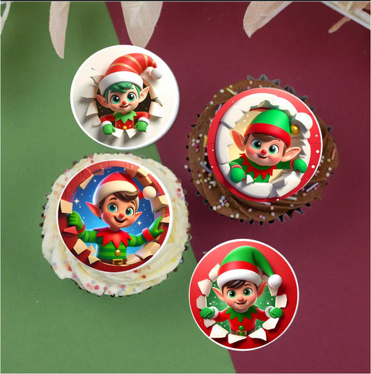 Fun Festive Elves 2" / 5cm discs for cupcakes