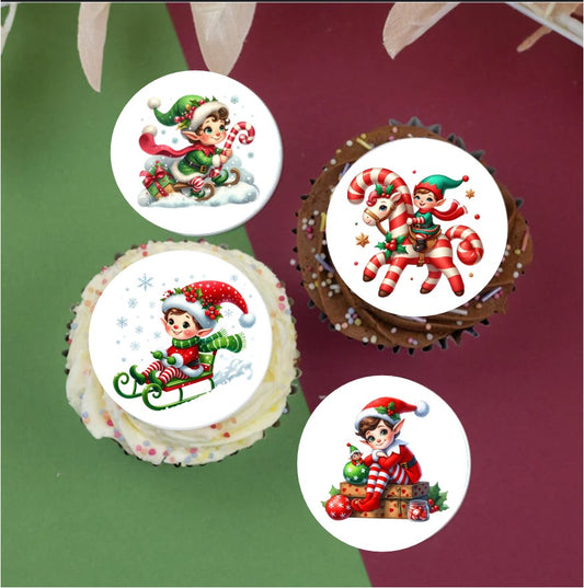 Fun Festive Elves Mix 2" / 5cm discs for cupcakes