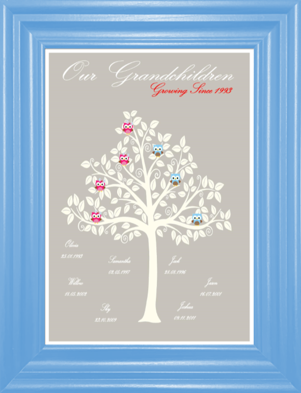 Personalised Our Grandchildren with Owls Print (unframed)