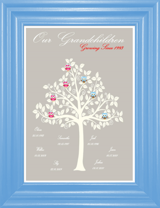 Personalised Our Grandchildren with Owls Print (unframed)