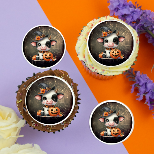 Cute Halloween Cow 2" / 5cm discs for cupcakes