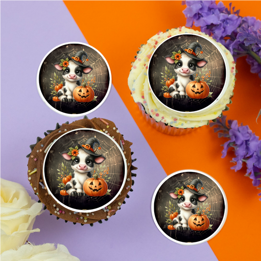 Cute Halloween Cow (a) 2" / 5cm discs for cupcakes