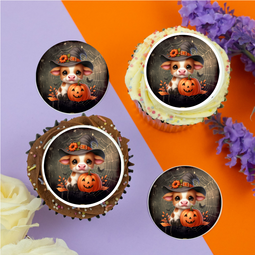 Cute Halloween Cow (b) 2" / 5cm discs for cupcakes