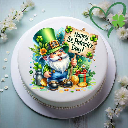 Happy St Patrick's Day Gnome 8" Icing Sheet Cake Topper