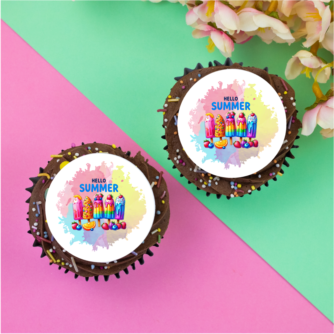 Hello Summer  2" / 5cm discs for cupcakes