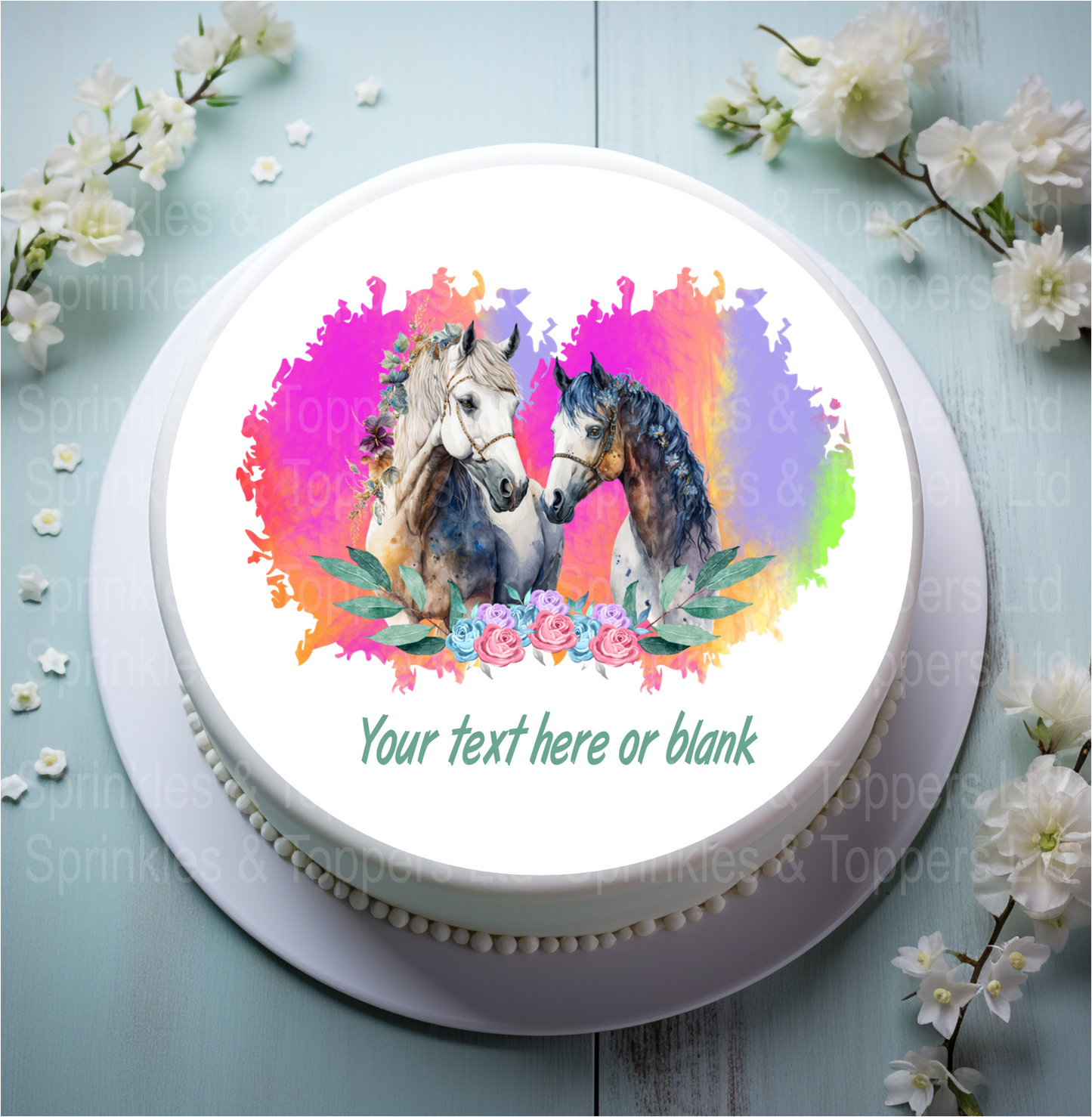 Stunning Horses & Bright Heart Background 8" Cake Topper