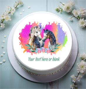 Stunning Horses & Bright Heart Background 8" Icing Sheet Cake Topper