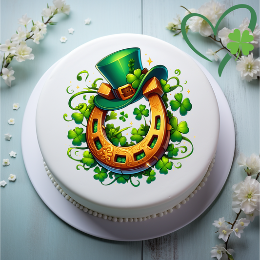 Lucky Horseshoe and Hat 8" Icing Sheet Cake Topper