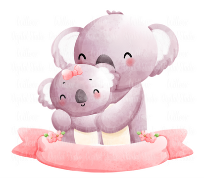 Koala Mum & Baby With Blank Scroll Digital Download