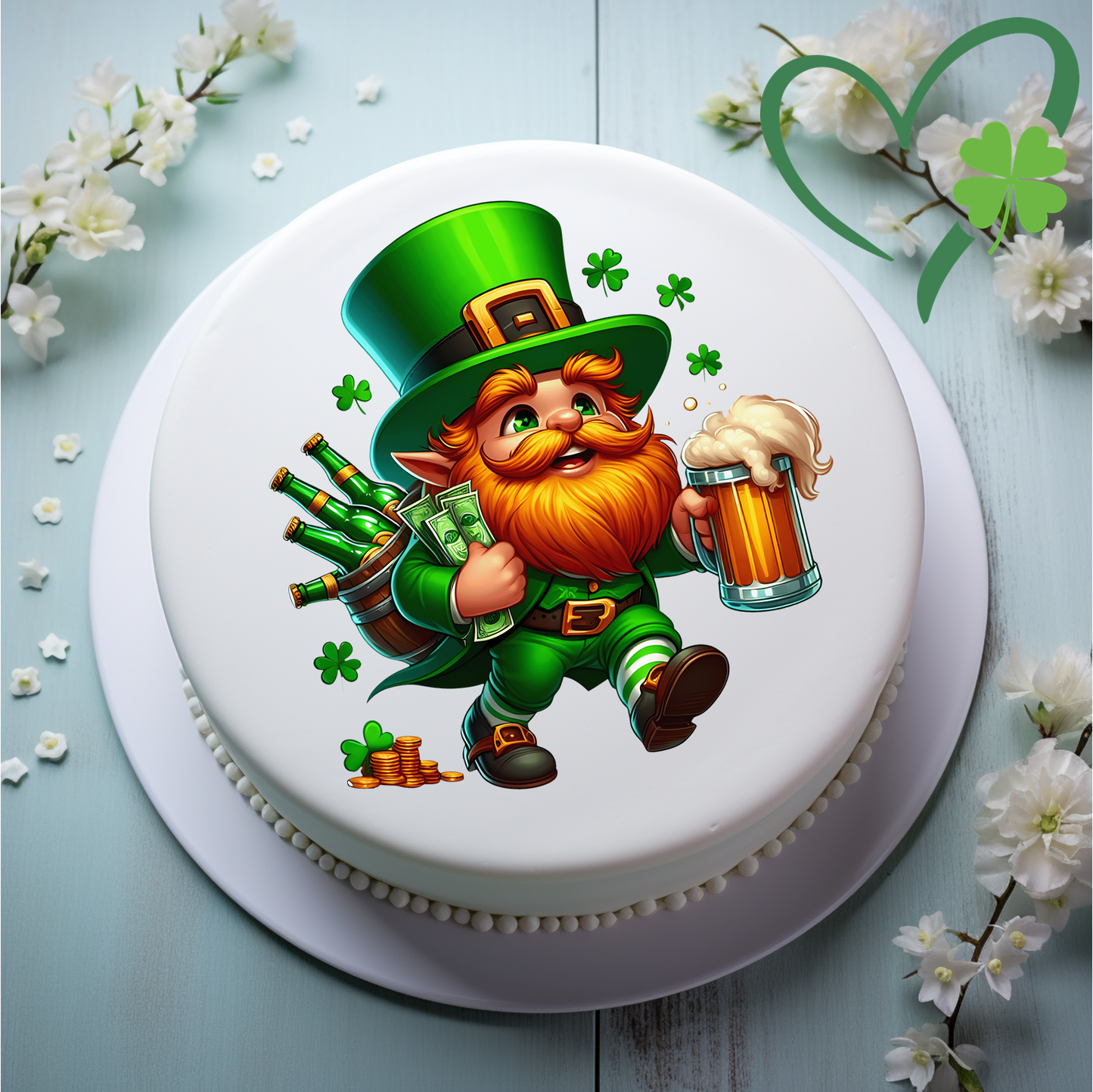 Leprechaun with Beer 8" Icing Sheet Cake Topper