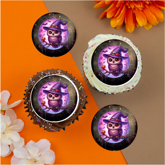 Halloween Owl Purple  2" / 5cm discs for cupcakes